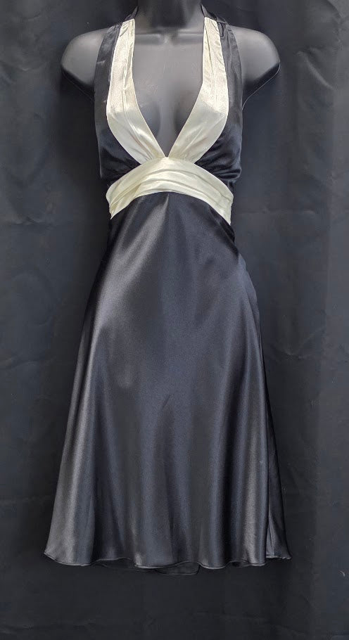 Halter Satin with Pleated Deep V and Waistband