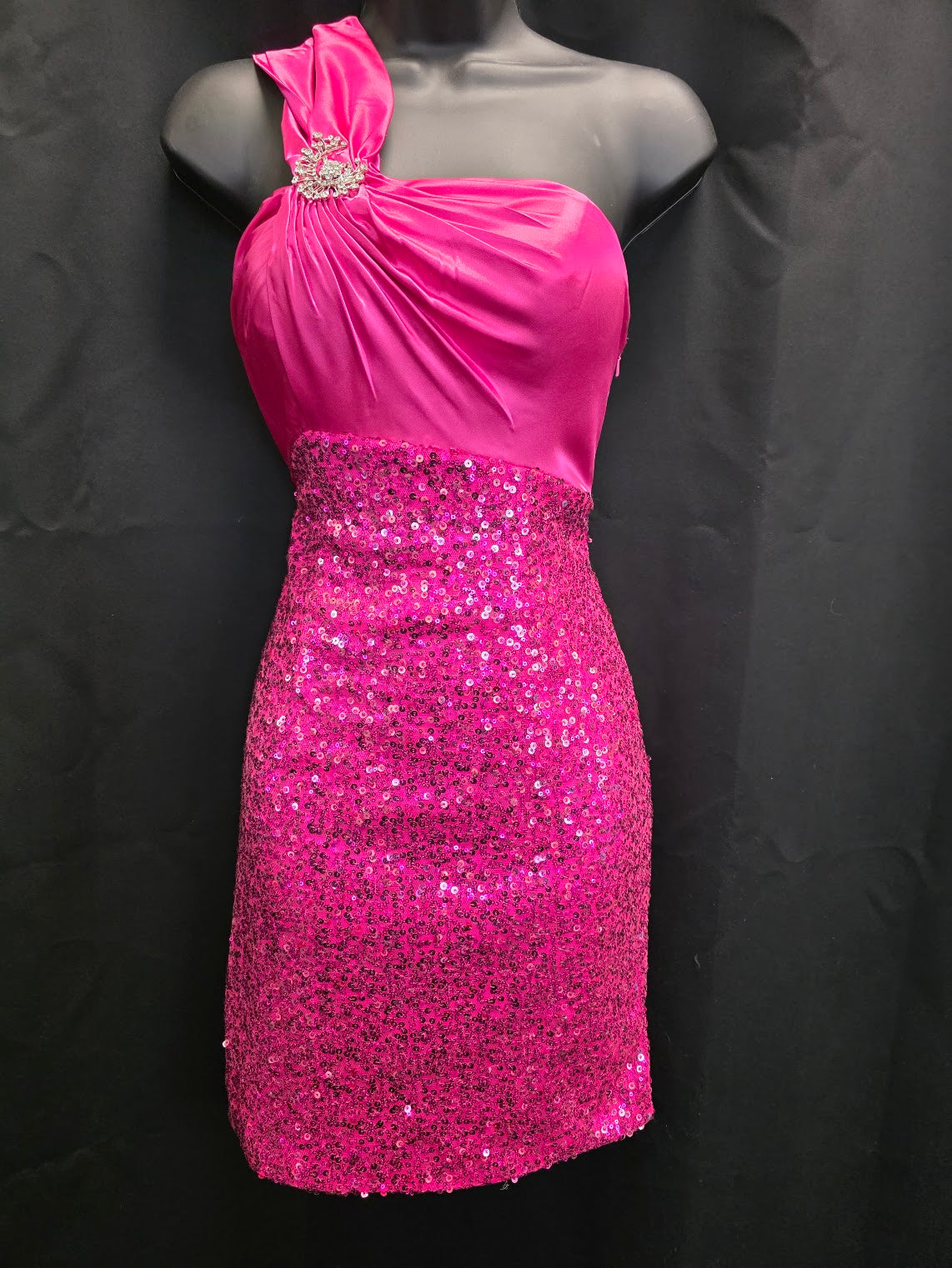 One Shoulder Satin with Sequin Skirt