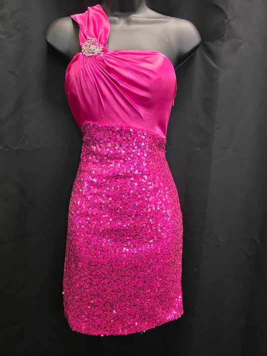 One Shoulder Satin with Sequin Skirt