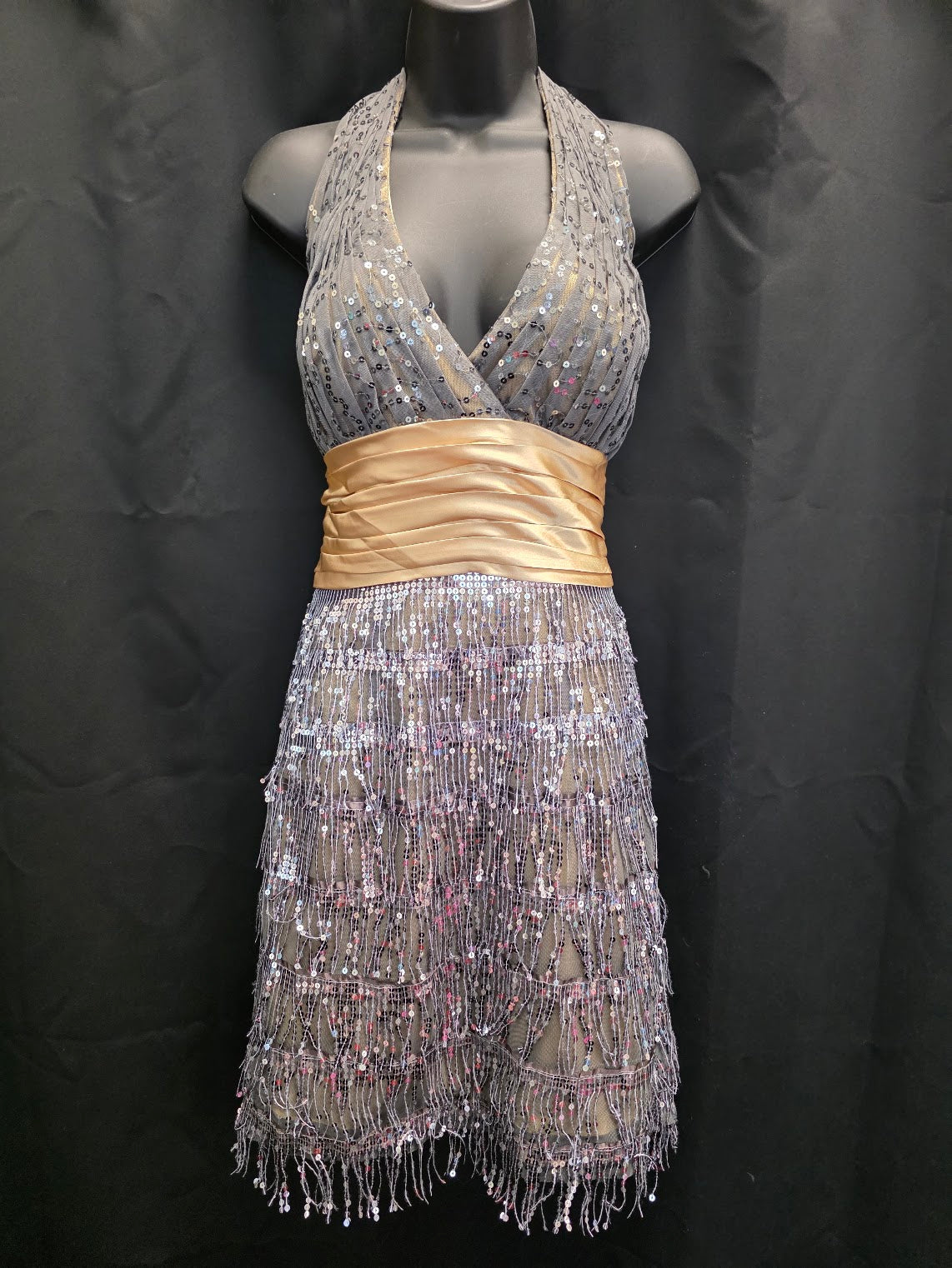 Halter Satin Waistband with Dangle Sequin Detail