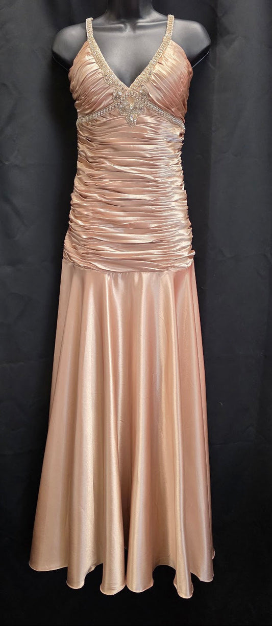 Shiny Satin Rhinestone Straps Underbust Ruched Dropwaist