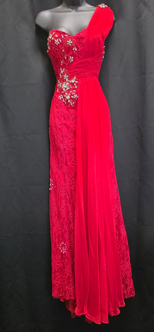 One Shoulder Lace Chiffon Elegant Gown