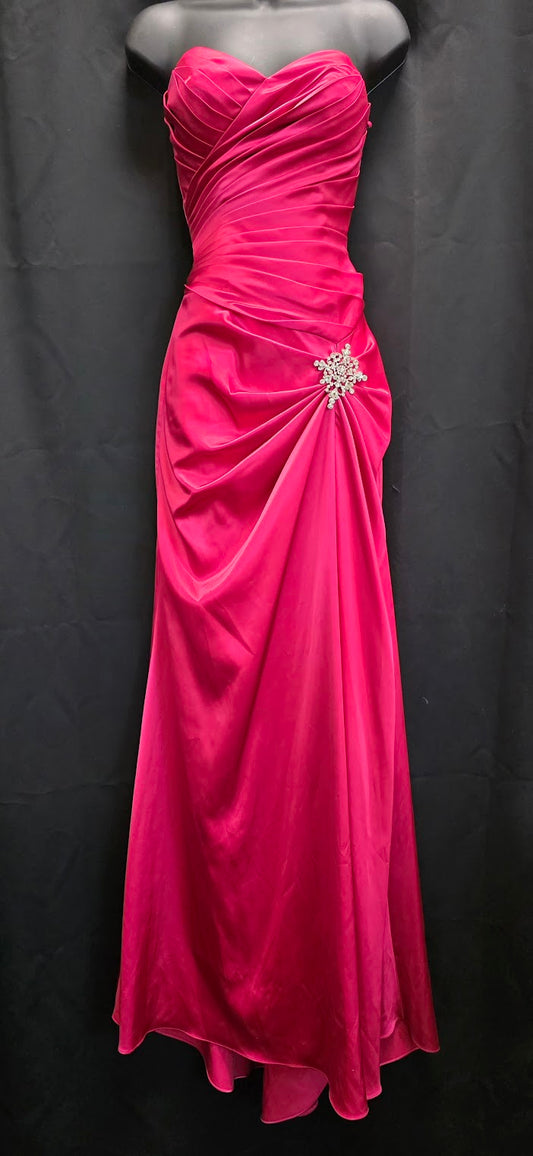 Satin Ruched and Draped Gown with Rhinestone Detail