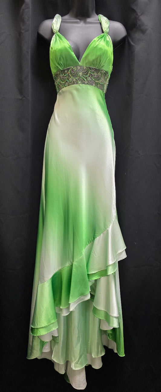 Shiny Satin Hombre Sheer Waistband with Multi Tier Ruffle Hem