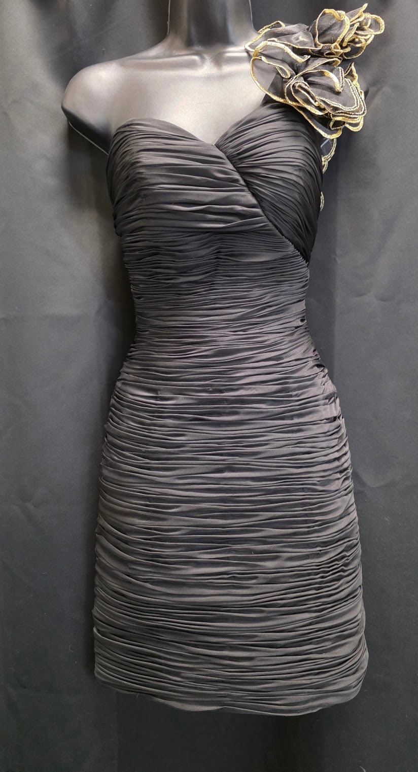 Ruched Bodycon Sweetheart One Shoulder with Gold Trim Ruffle