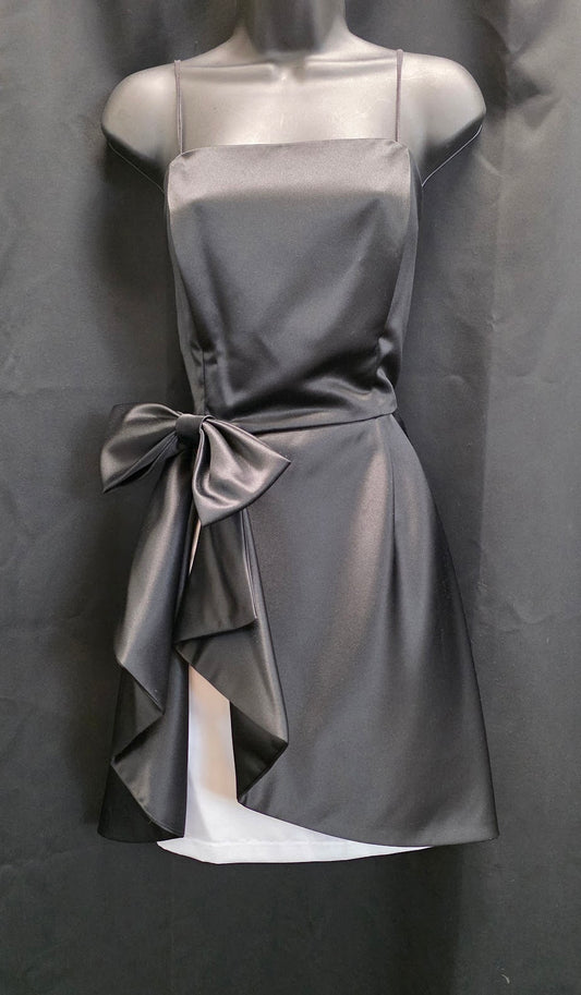 Short Satin Spaghetti Strap with Bow Ruffle and Underskirt