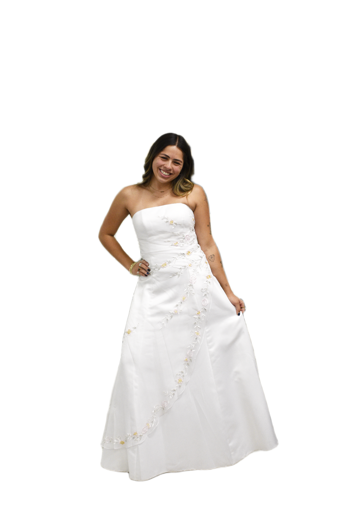 Elegant Strapless A-Line Wedding Dress with Floral Embroidery