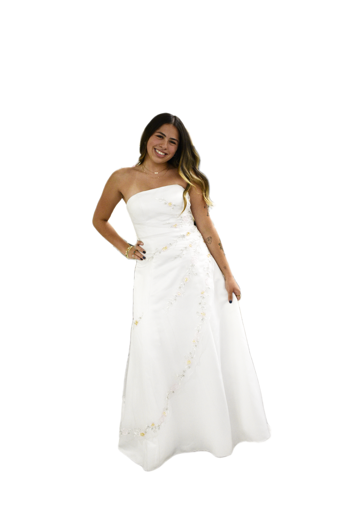 Elegant Strapless A-Line Wedding Dress with Floral Embroidery