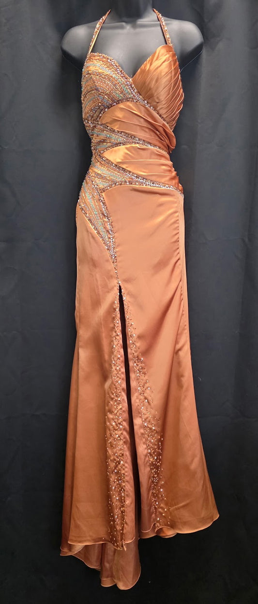 Halter Satin with Beading and Slit