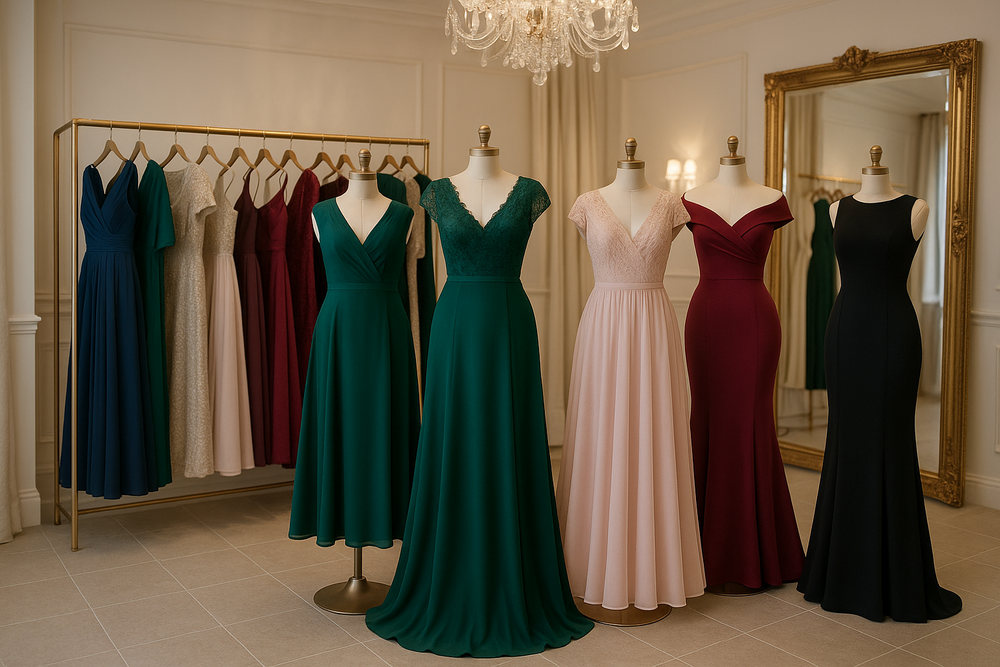 Formal evening gowns in the DaVinci's showroom