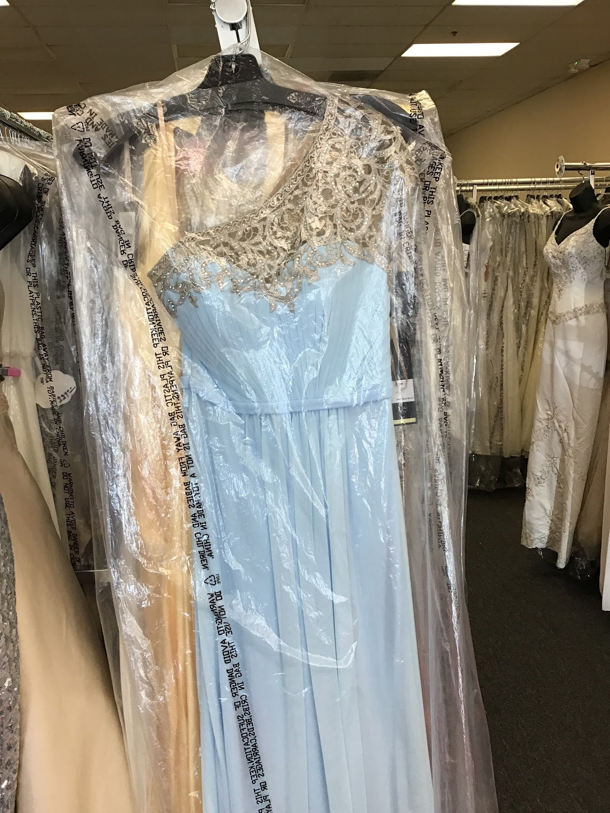 prom dress- mesh material one strap w beading