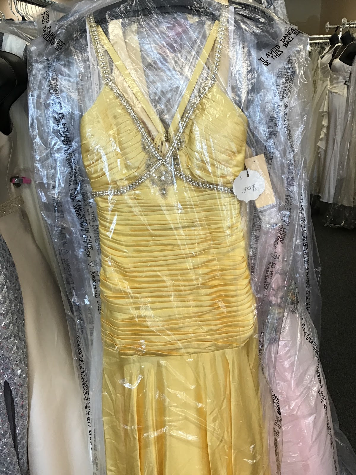 Prom-yellow silk with beading